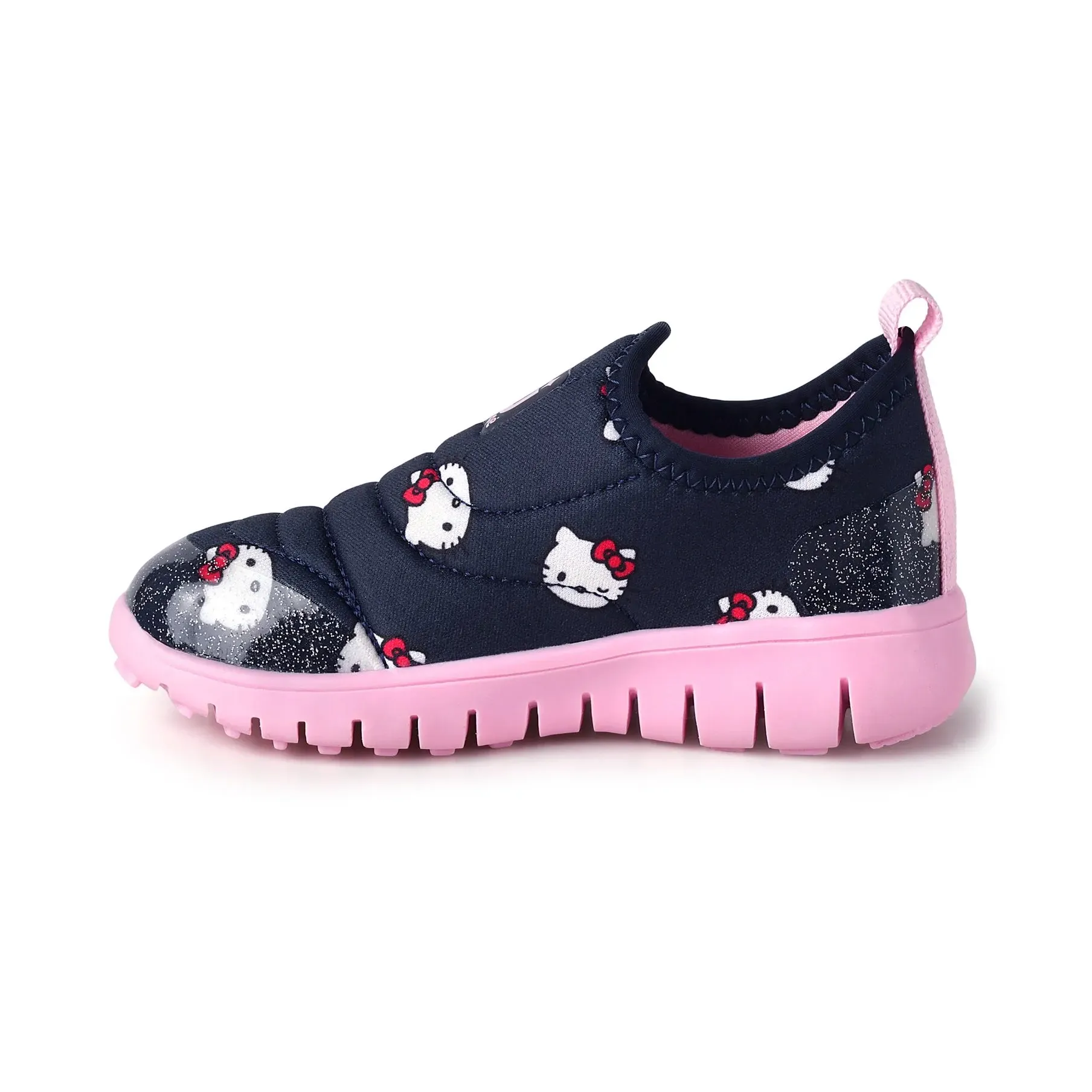 Tênis infantil Novopé Hello Kitty slip on marinho vista frontal com solado rosa